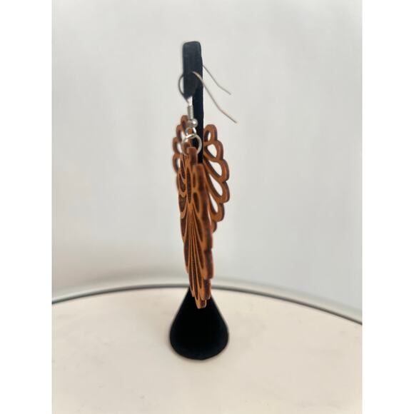 CLAIRE BAKED ABSTRACT TIMBER DROP DANGLE EARINGS WIRE PIERCED EAR BOHO - Picture 3 of 6